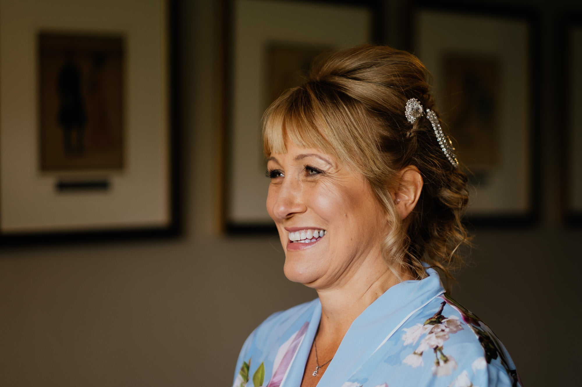 Bride smiling in wedding day prep