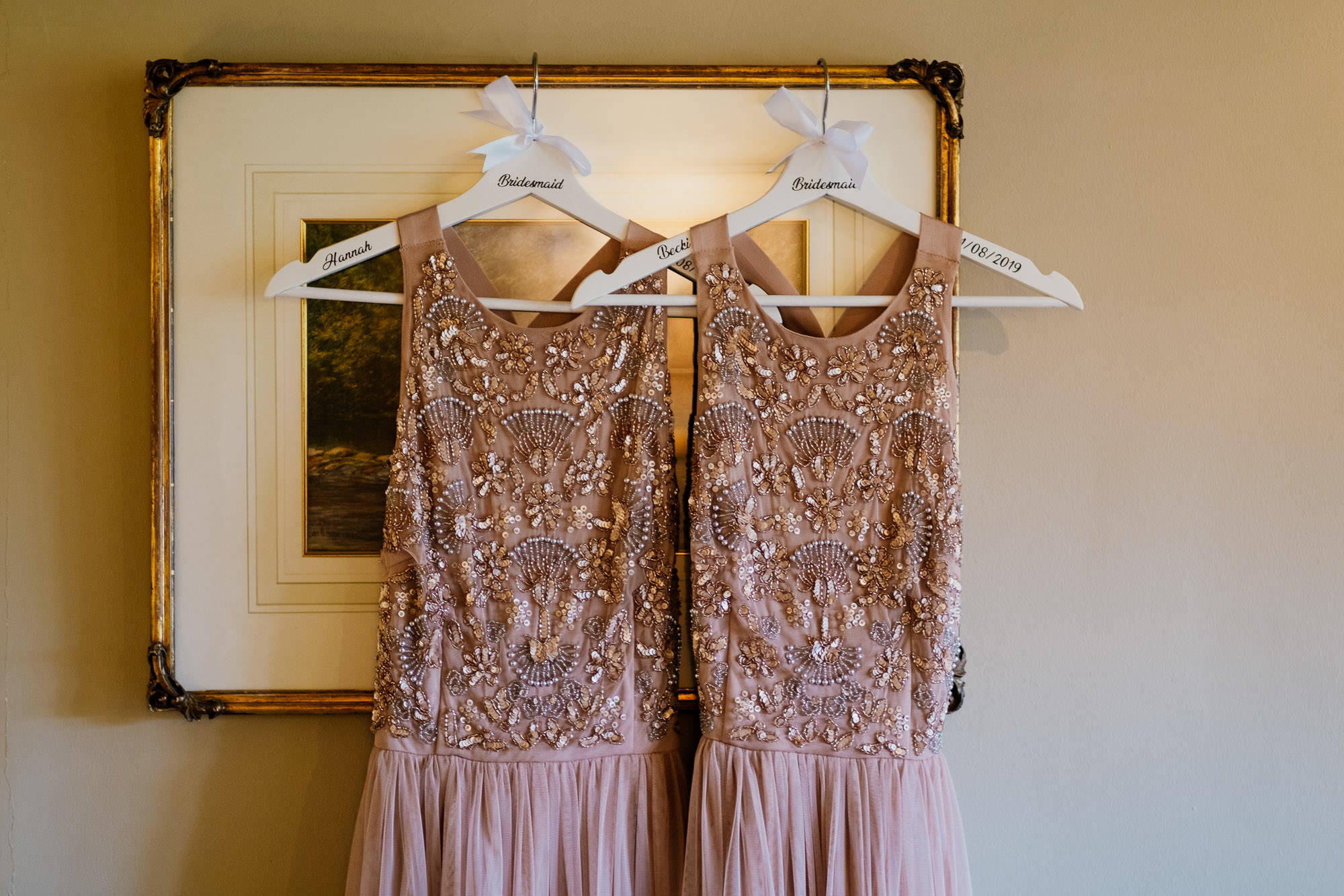 Embellished blush pink bridesmaid dresses