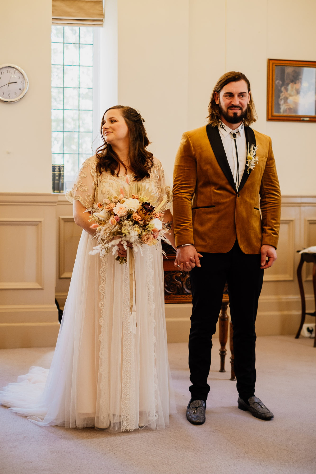 bride and groom just married at wakefield town hall
