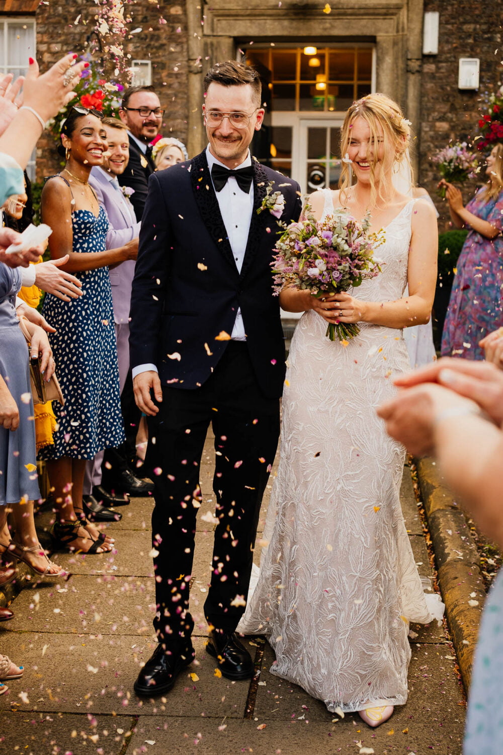 Bride and groom confetti run at Middletons Hotel York