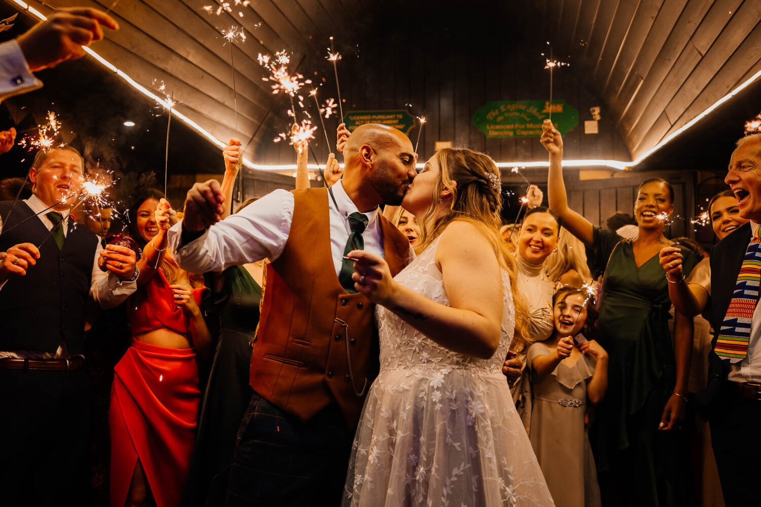 Sparklers photos with guests outside The Engine Shed