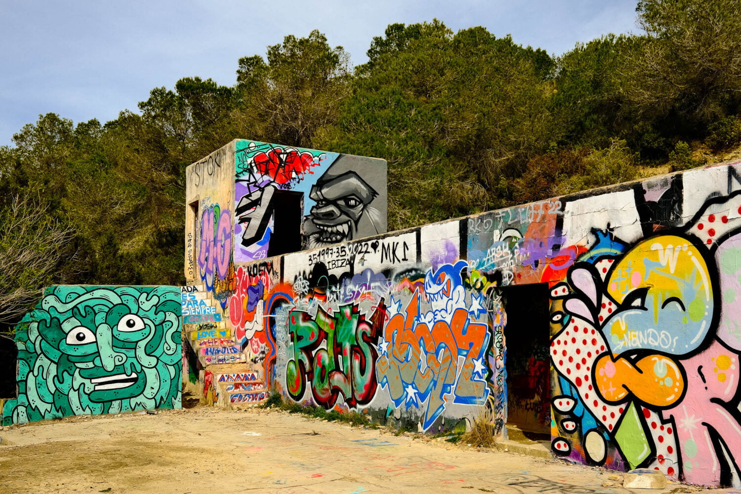 Graffiti on buildings at Festival Club Ibiza