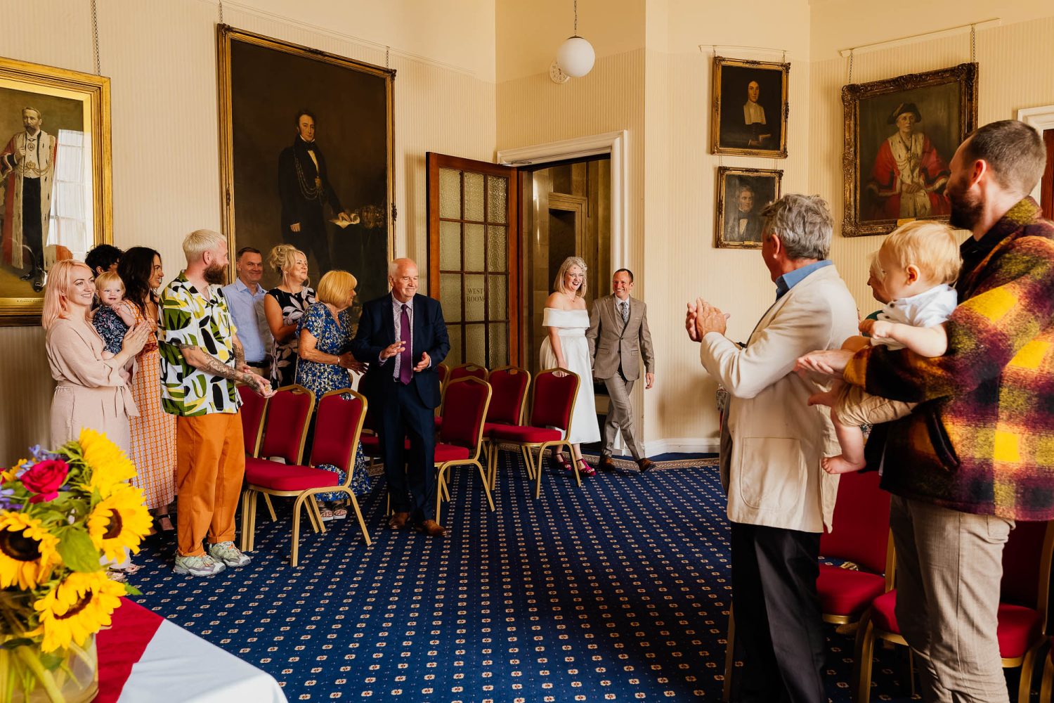 Couple entrance at Leeds Civic Hall wedding ceremony