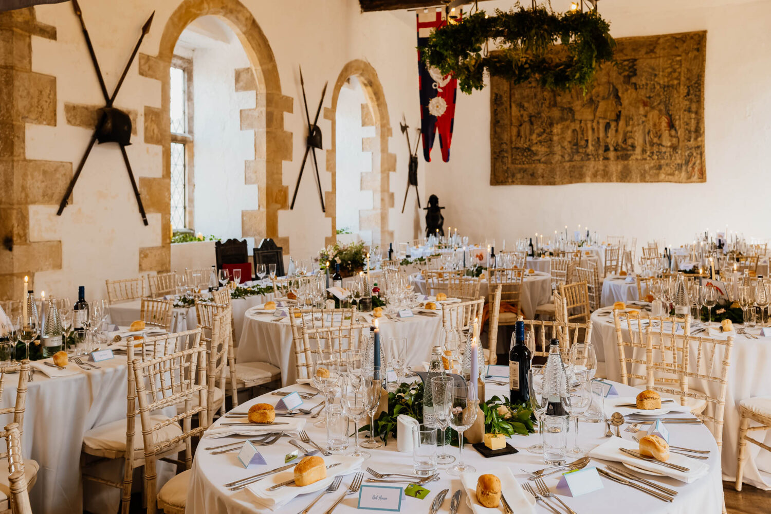 The Great Chamber at Bolton Castle dressed for the wedding breakfast