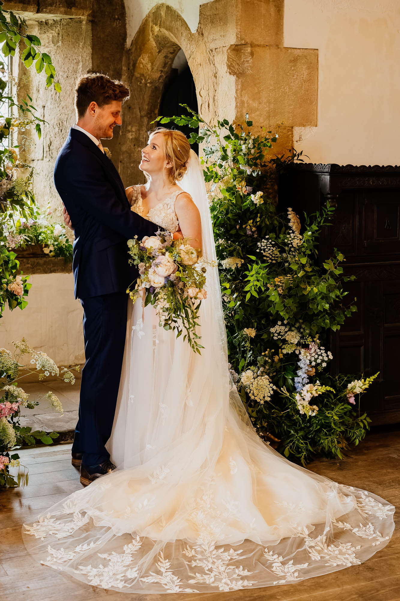 Couple portrait in the Solar Room at Bolton Castle