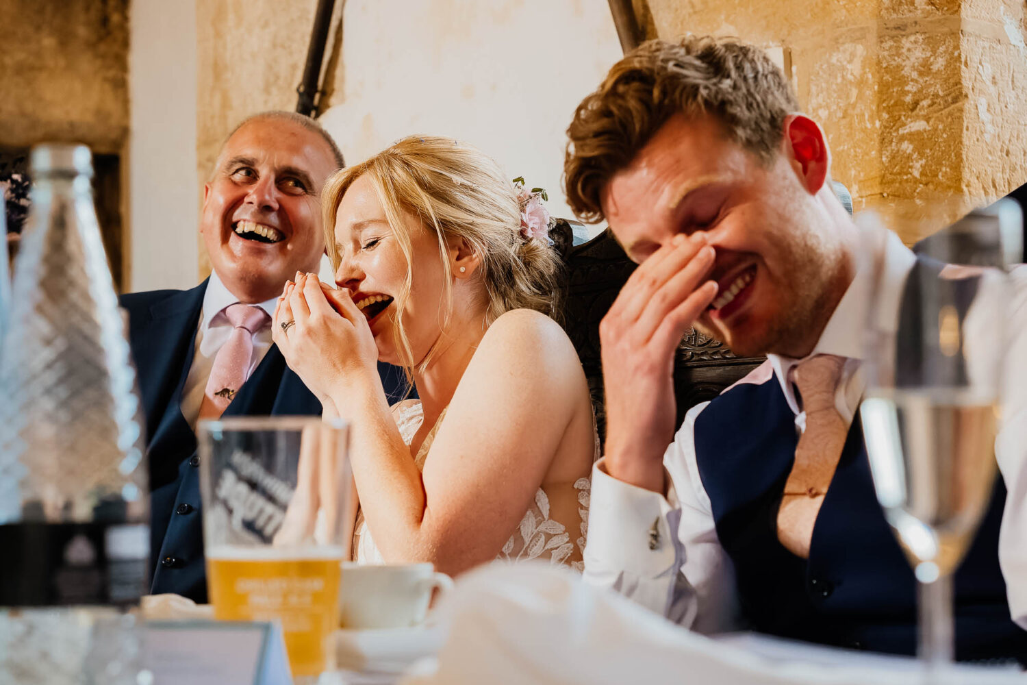 Bride and groom react to best man speech at Bolton Castle