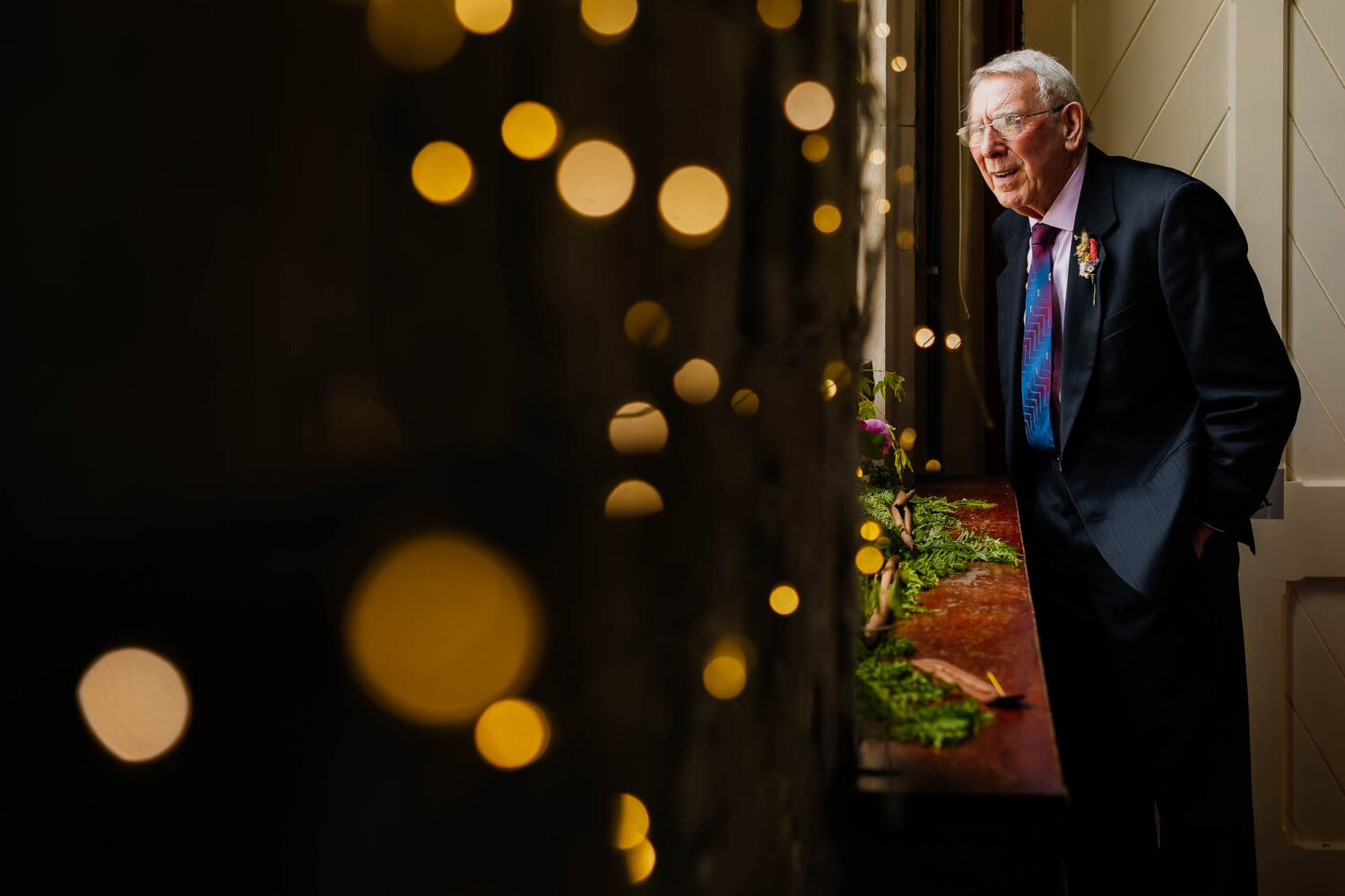 Grandad waiting for bride to arrive at Fielden Hall