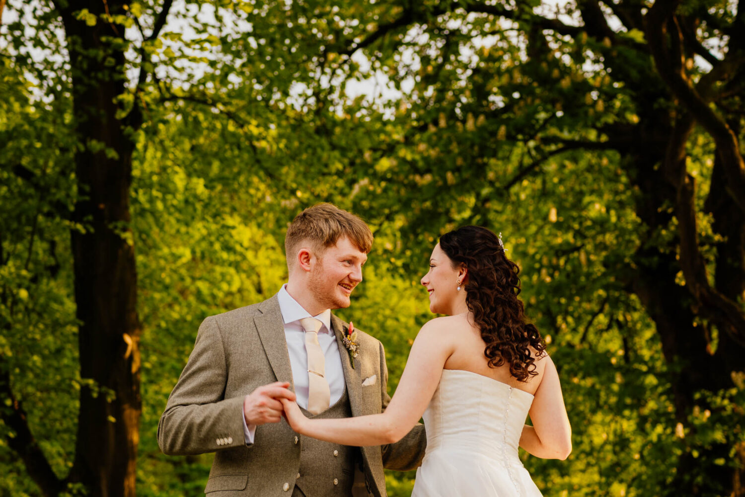 Bride and groom portraits in Centre Vale Park