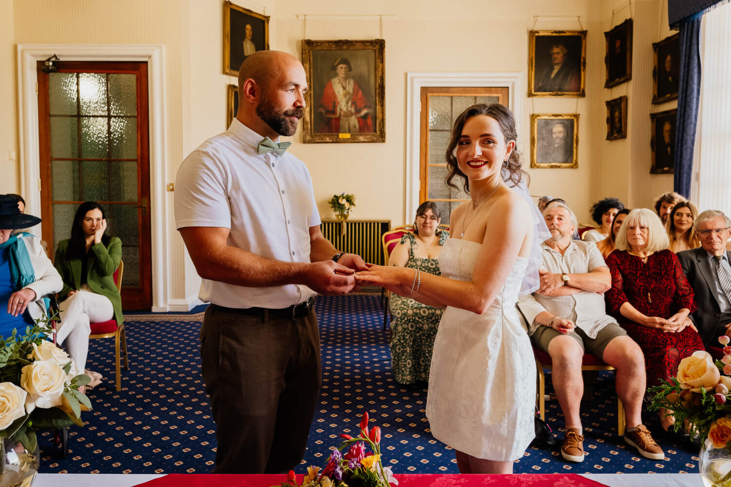 West room ceremony ring exchange in Leeds Civic Hall