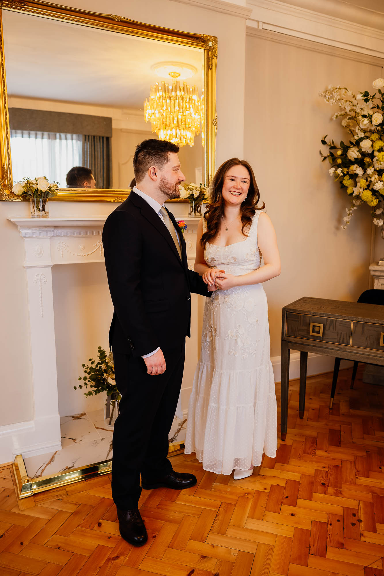 Couple smiling during Harrogate Register Office ceremony