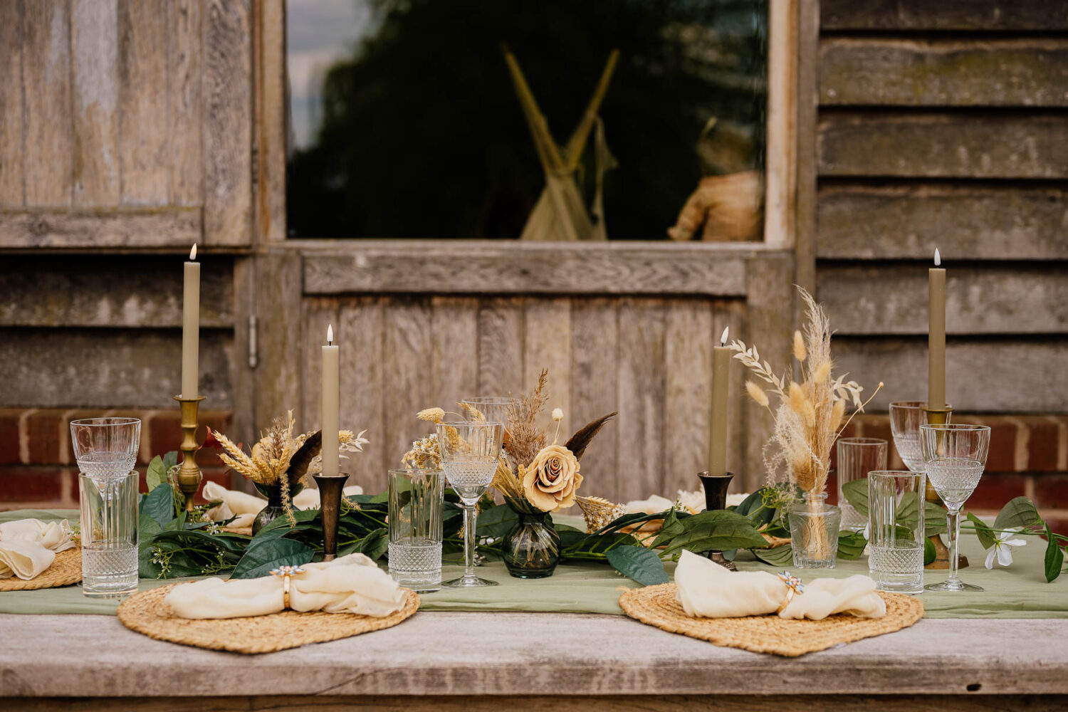Wedding table set up at The Stables