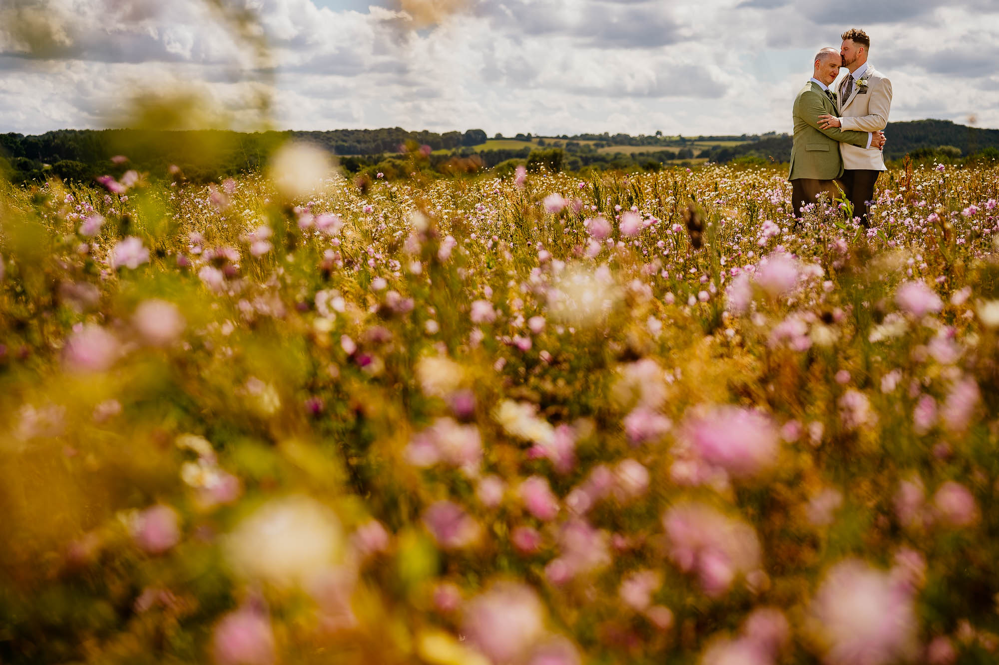 Couple portraits in the wildflower field at Wharfedale Grange