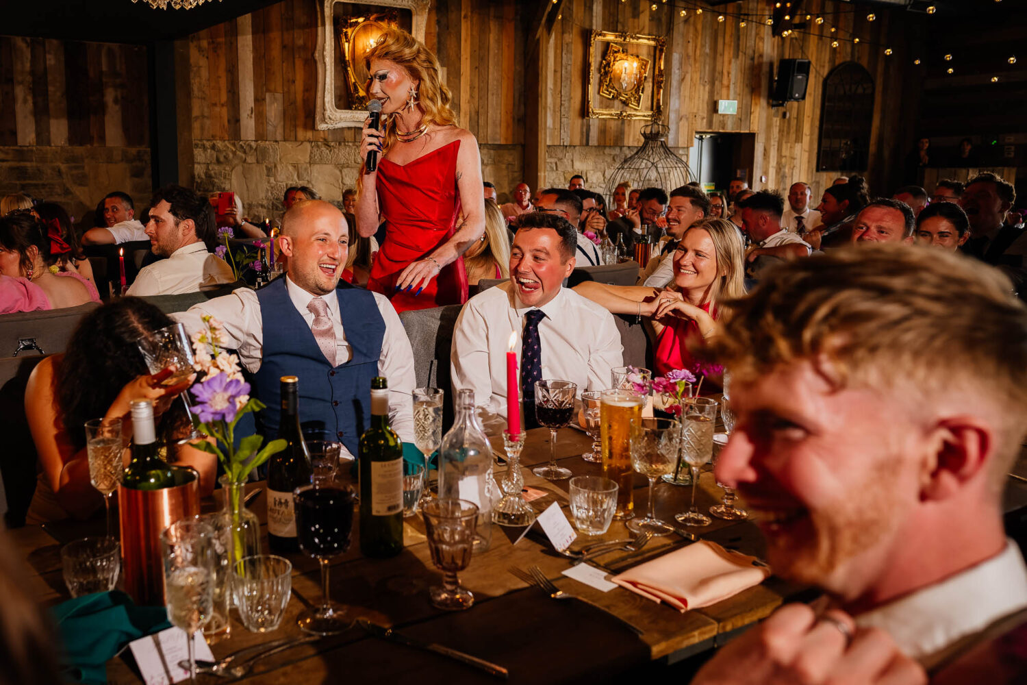 Guests react to drag queen roast at Wharfedale Grange wedding