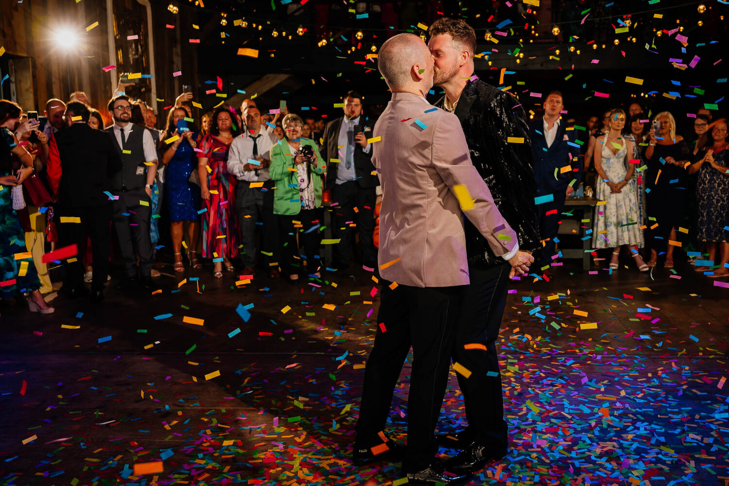Grooms first dance at Wharfedale Grange with confetti cannons