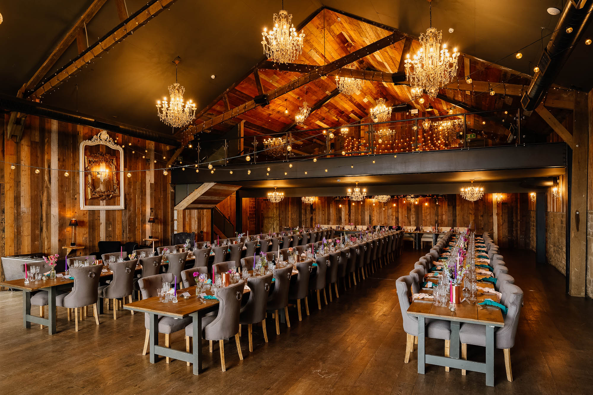 Wharfedale Grange South Barn with long banquet tables