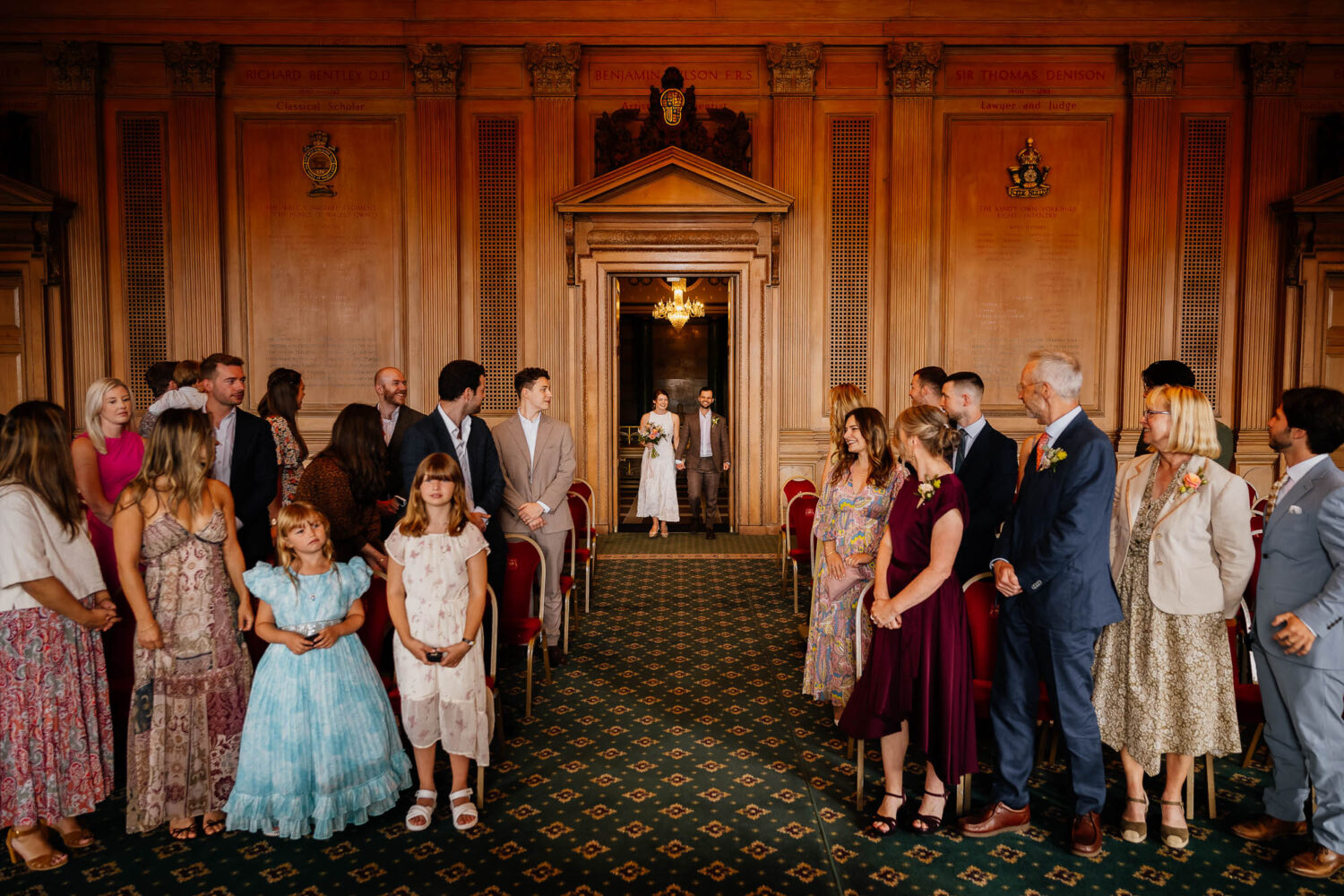 Couple wedding entrance to Banquet Hall at Leeds Civic Hall