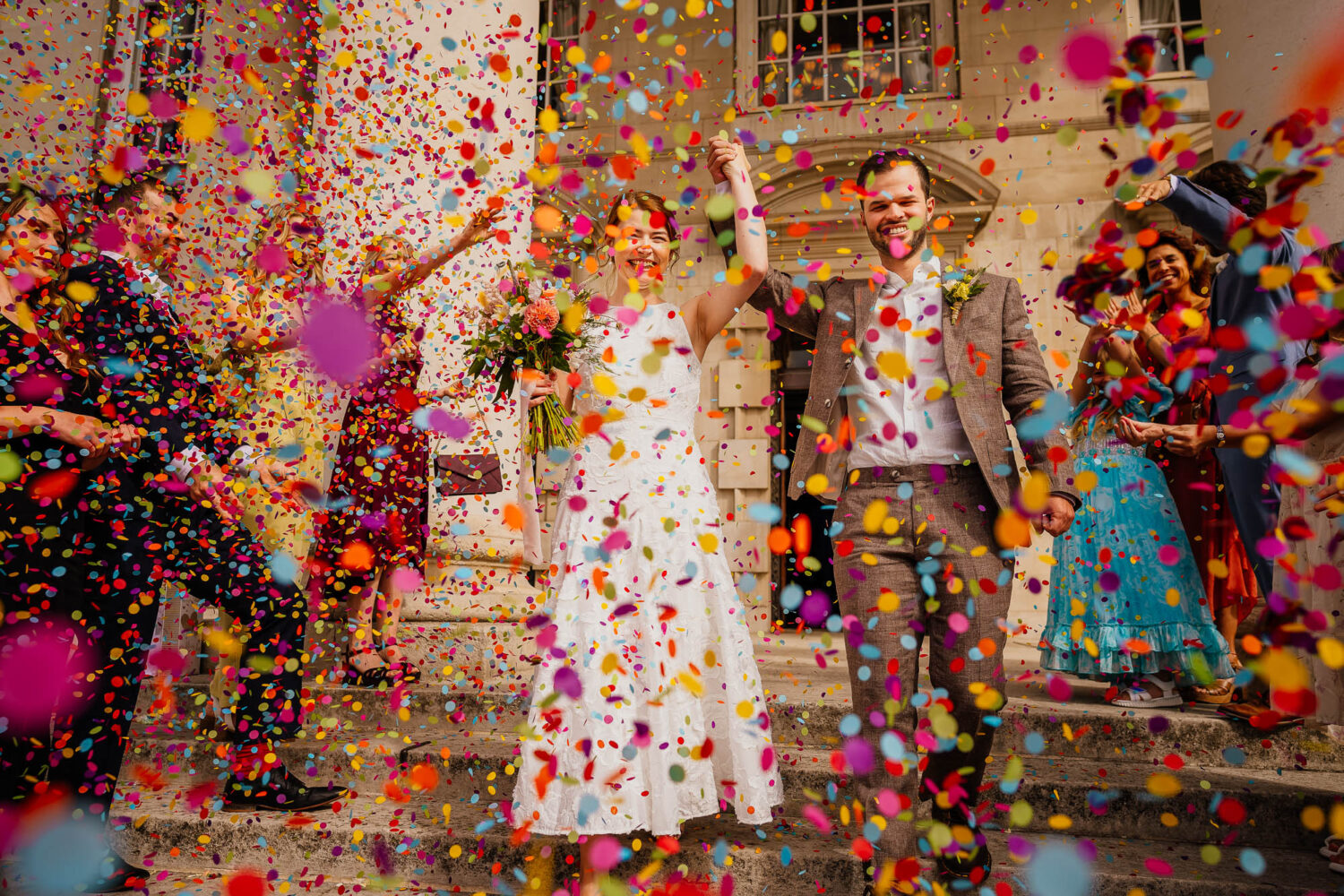 Confetti on the steps outside Leeds Civic Hall