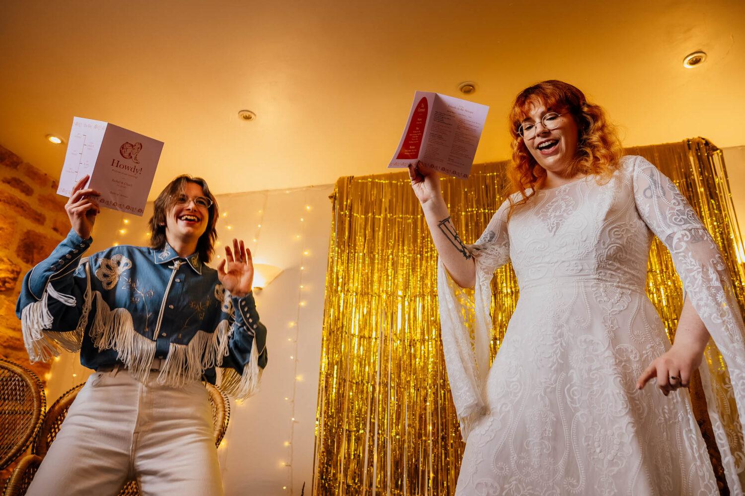 Couple singing and dancing during ceremony