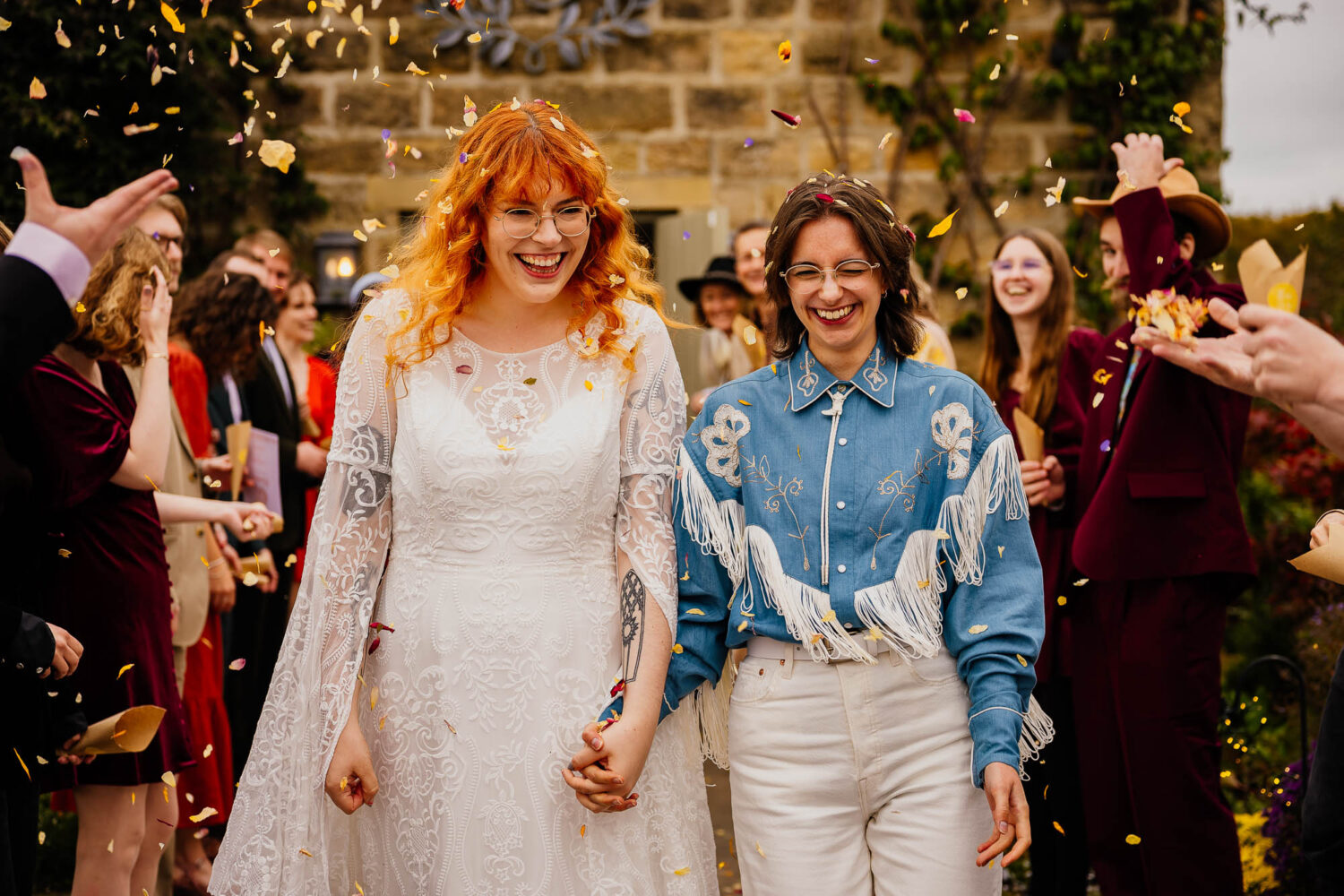 Confetti run with dried flowers