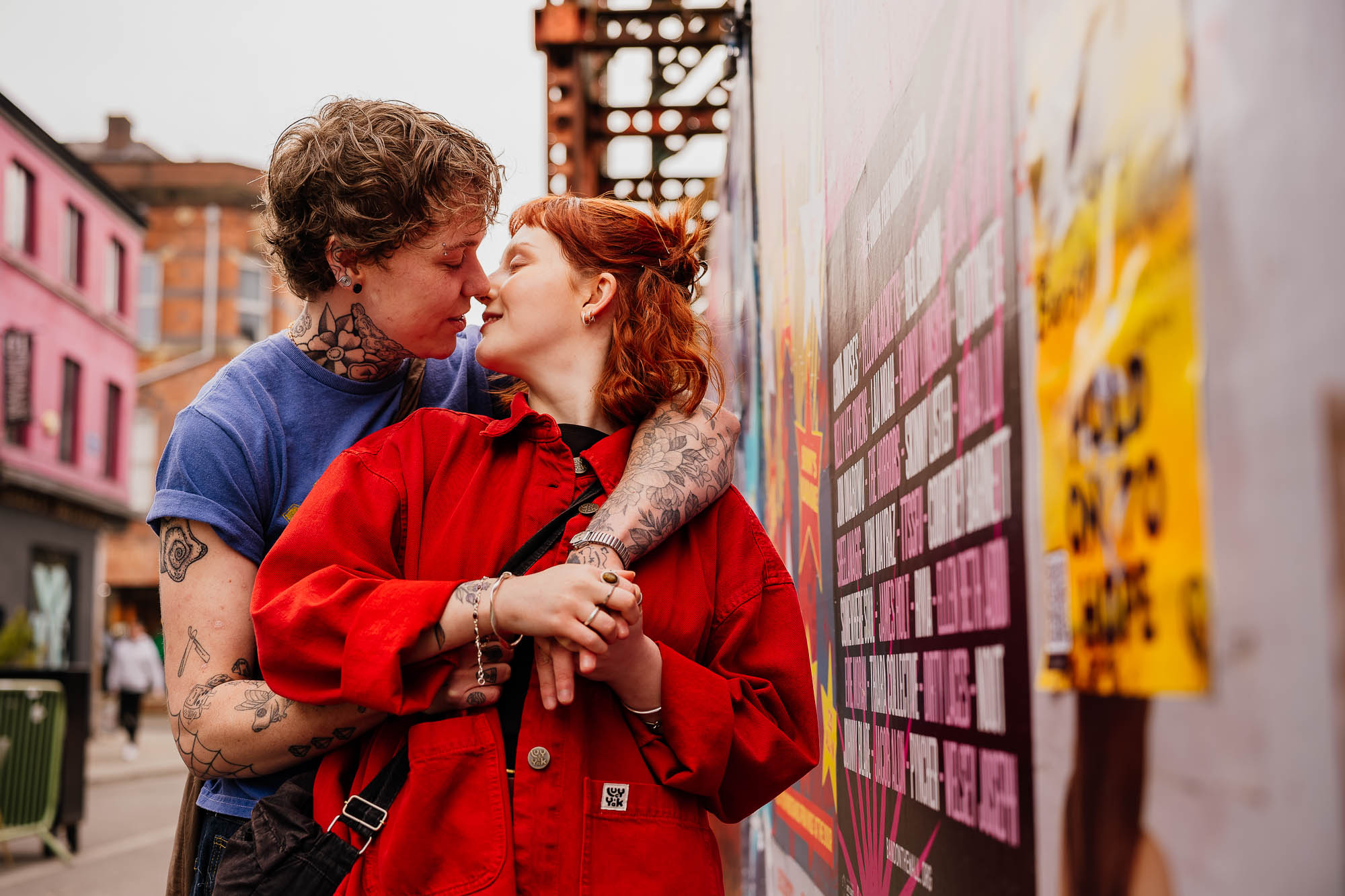 Couple hugging on the streets of the Northern Quarter