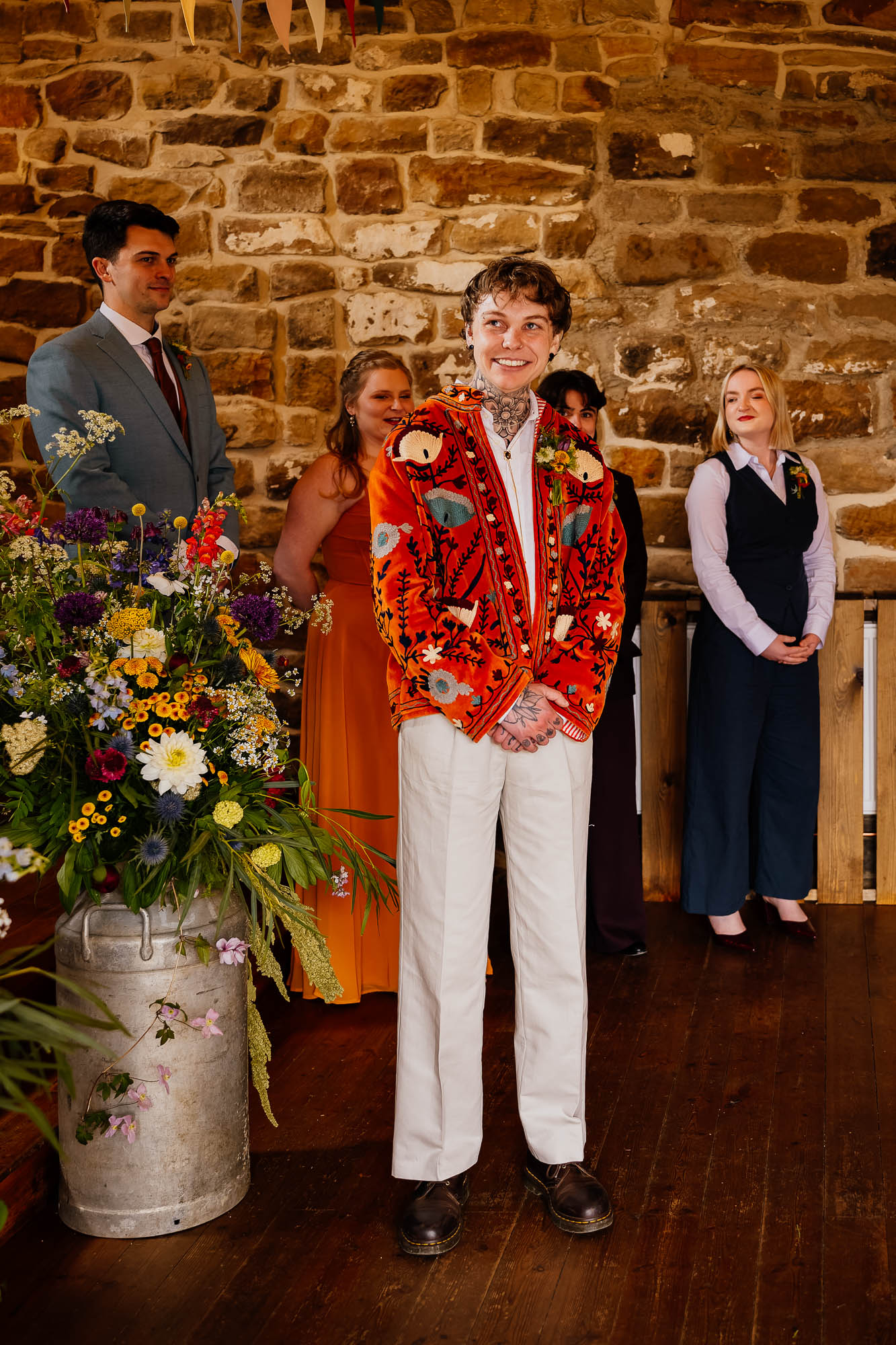 Groom waiting for bride and smiling